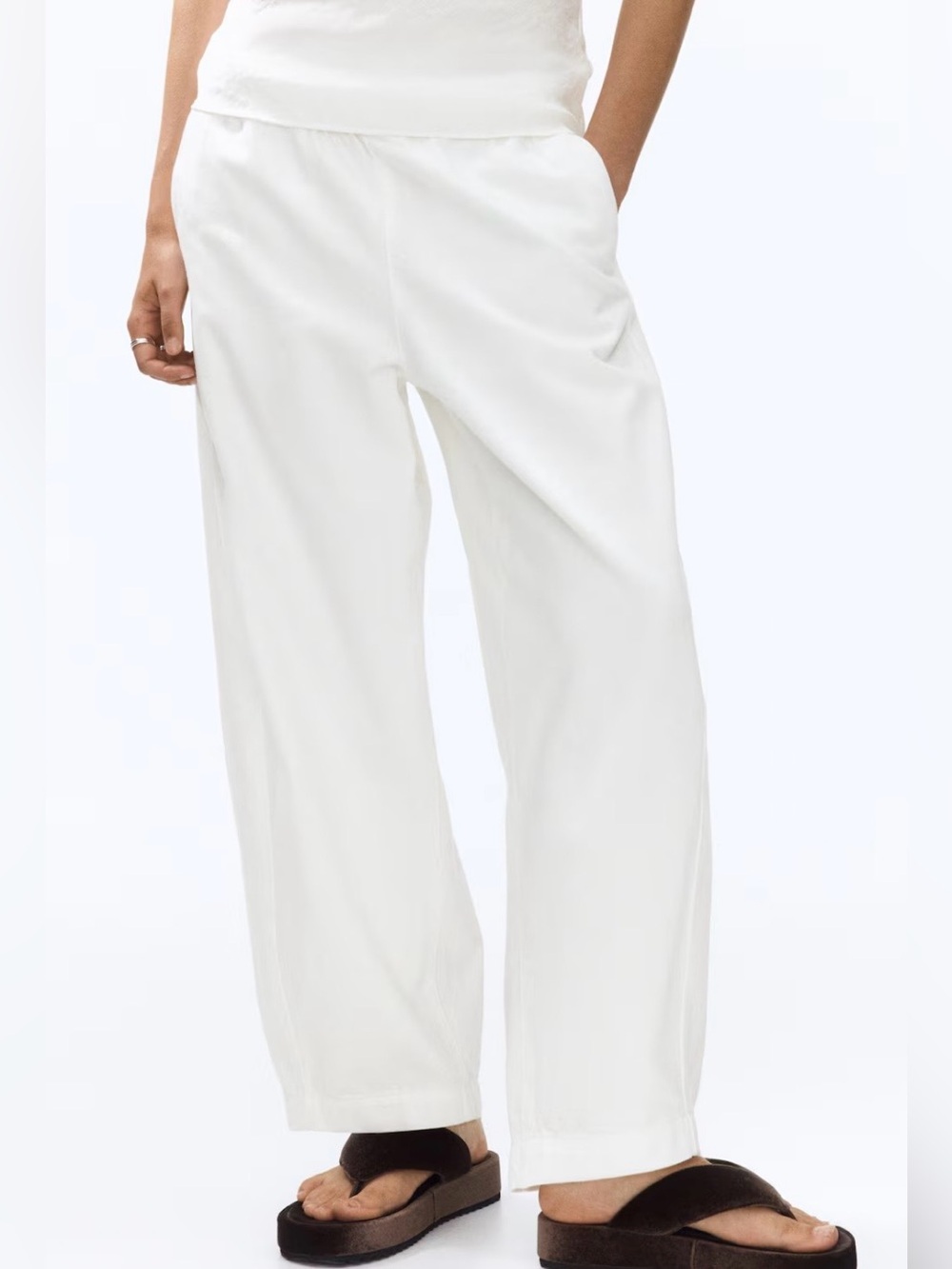 H&M Denim Barrel Leg Pants Ivory White NEW XS